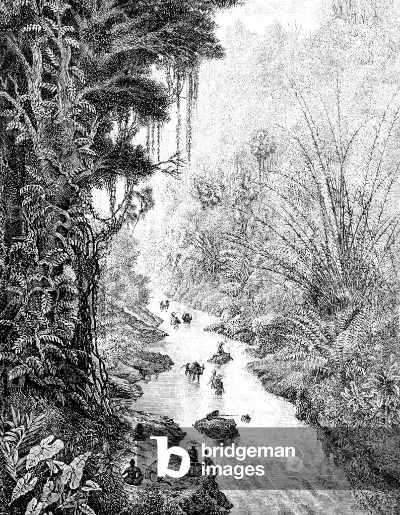 Burma/ Myanmar: An 1867 French expedition detours westward from the Mekong River on a ravine toward Yong in Shan State.