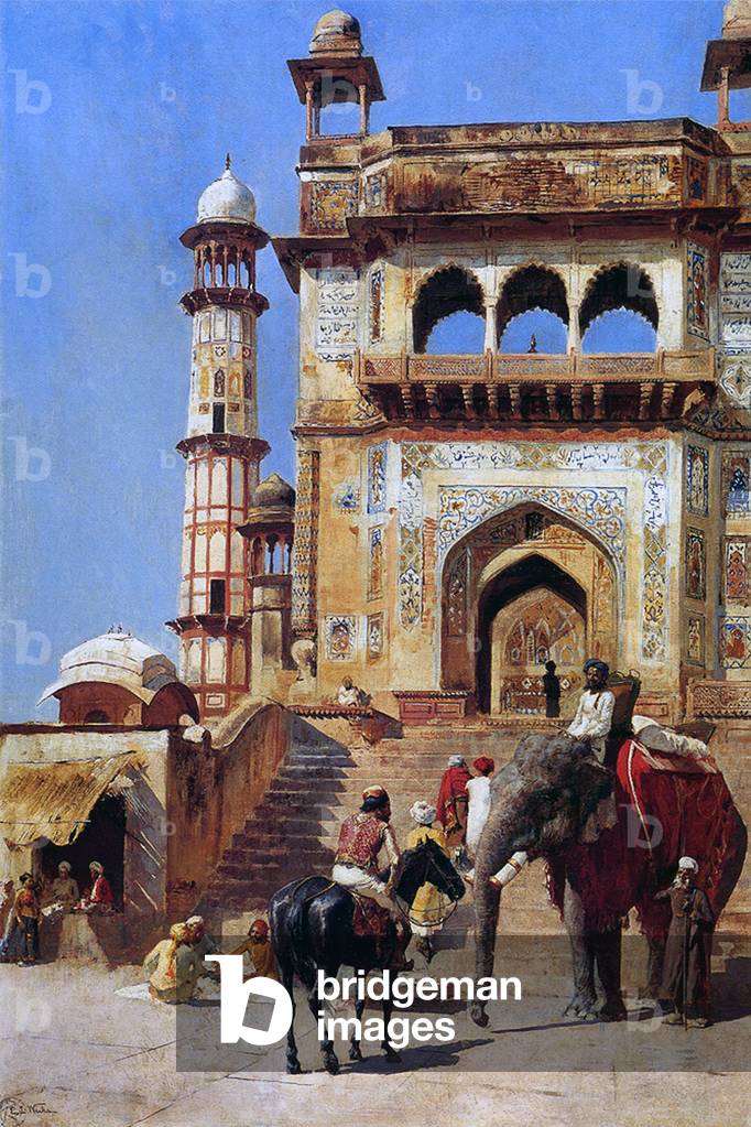 India: Elephant and horse before a mosque, by Edwin Lord Weeks.