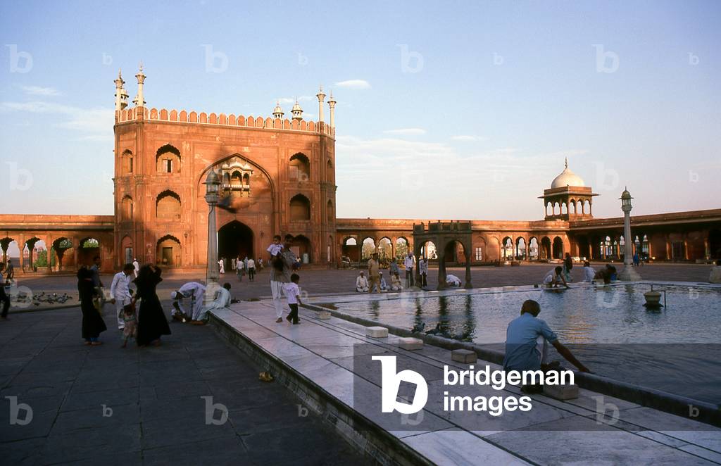 India: Late afternoon in the giant courtyard at the Jama Masjid, India's largest mosque, Delhi