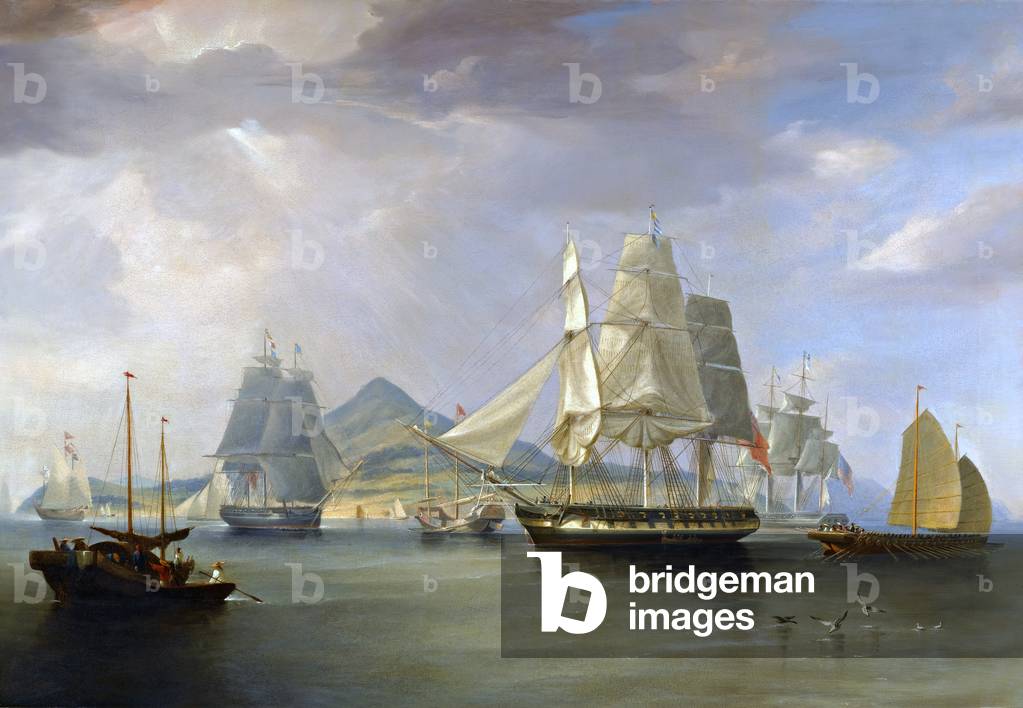 China: File: 'The opium ships at Lintin, China, 1824'. William John Huggins (1781-1845)