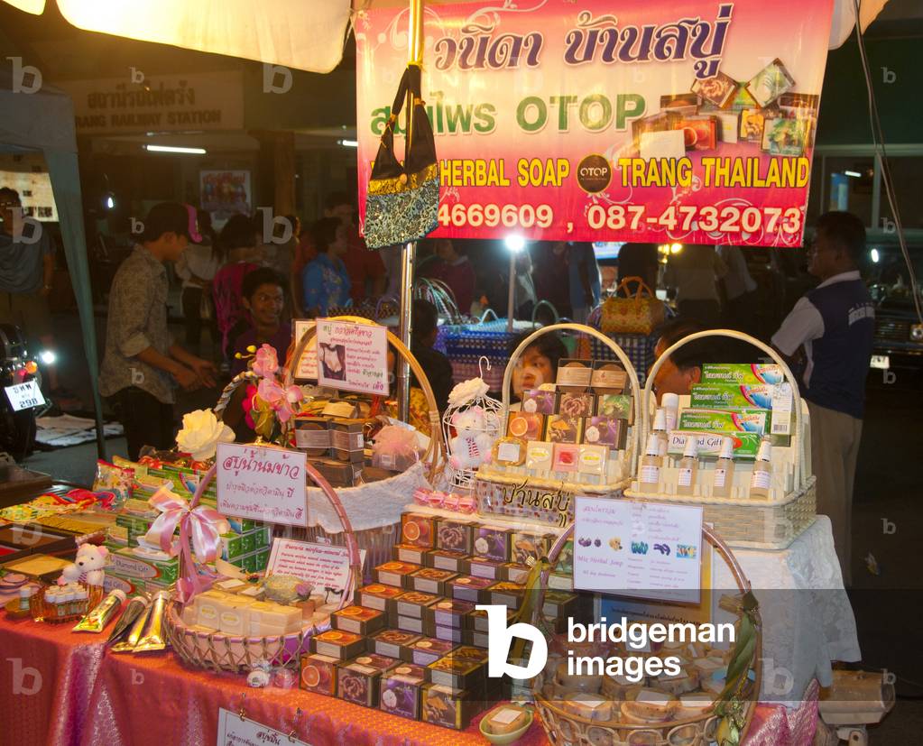 Thailand: Herbal soaps (a Trang OTOP product) for sale at the Sunday Market next to the railway station, Trang Town, Trang Province, southern Thailand