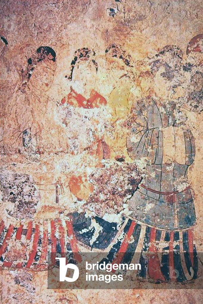 Japan: Mural of a group of women of the Asuka Period, Takamatsuzuka Tomb, 6th-7th century CE