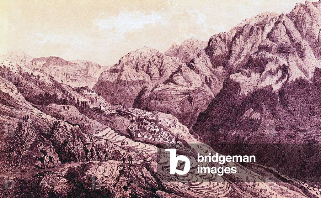 China: The fortified town of Ta-kouan in the northeast of Yunnan Province, illustrated by French expeditioner Louis Delaporte in 1868.
