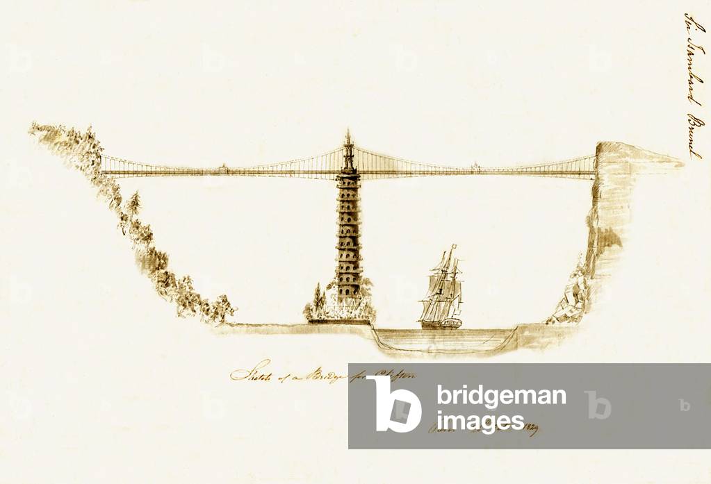 England: A remarkable design for a 'Chinoiserie' bridge across the Avon Gorge at Bristol by Sir Isambard Kingdom Brunel, dated Paris, 28 October 1829.