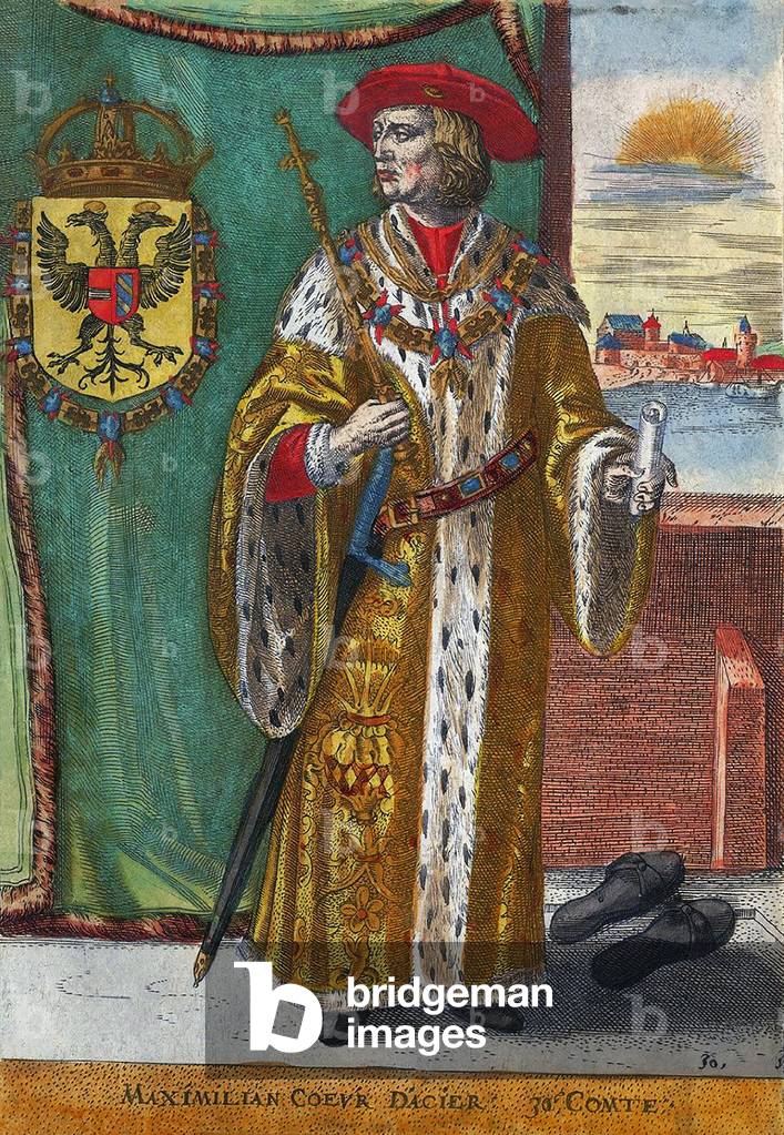 Germany: Antique print of Maximilian I (1459-1519), 29th Holy Roman emperor, published by Estienne Richer, c. 1615