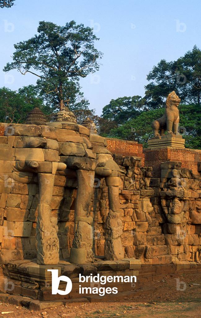 Cambodia: Early morning sun on the Terrace of the Elephants, Angkor Thom