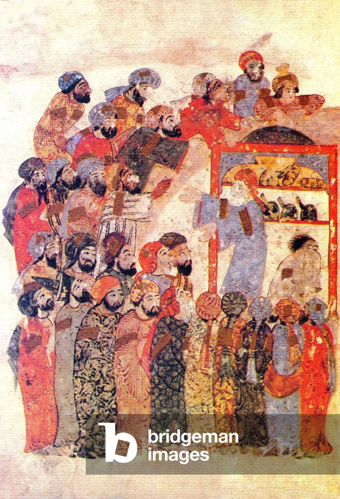 Iraq: A scene from the 'Maqam' or 'Assembly' illustrated by Yahya ibn Mahmud al-Wasiti, 1237 CE