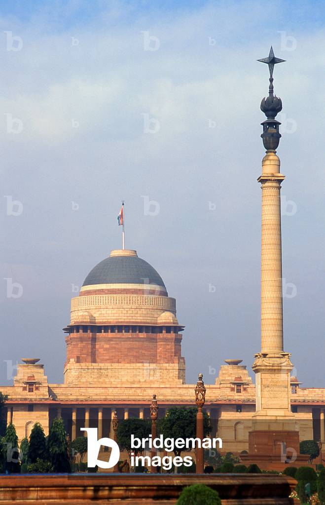 India: Rashtrapati Bhavan (the official residence of the President of India) and the Jaipur Column, New Delhi