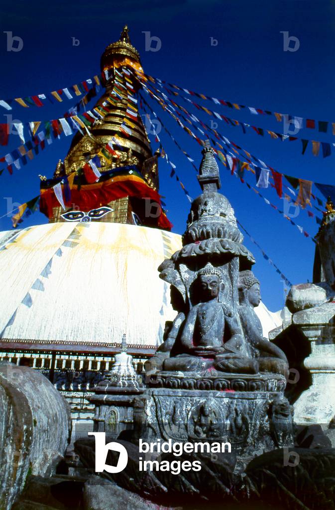 Nepal: The main chedi (stupa) at Swayambhunath (Monkey Temple), Kathmandu Valley