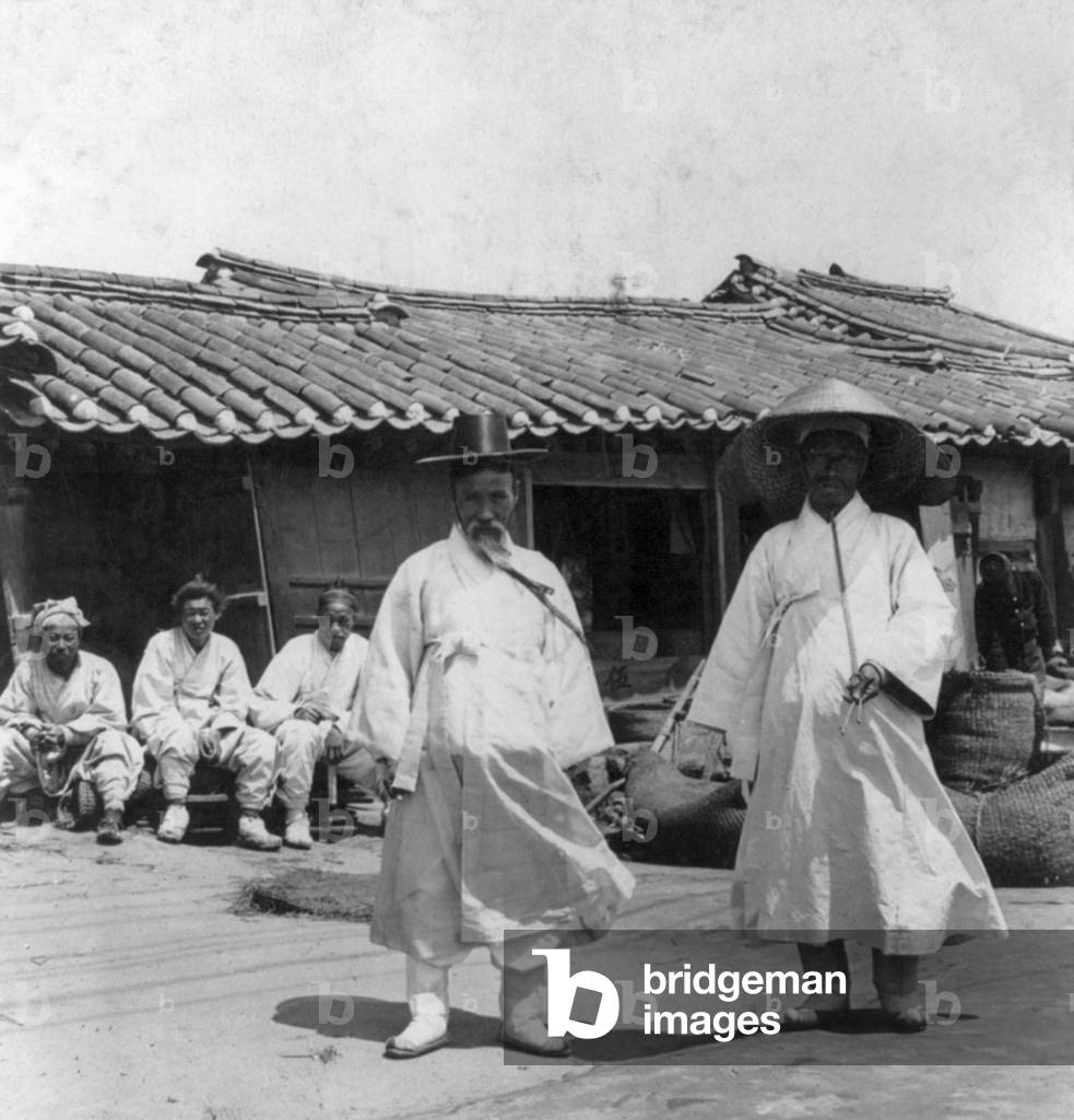 Korea: A group of Korean men in traditional attire, Seoul, early 20th century