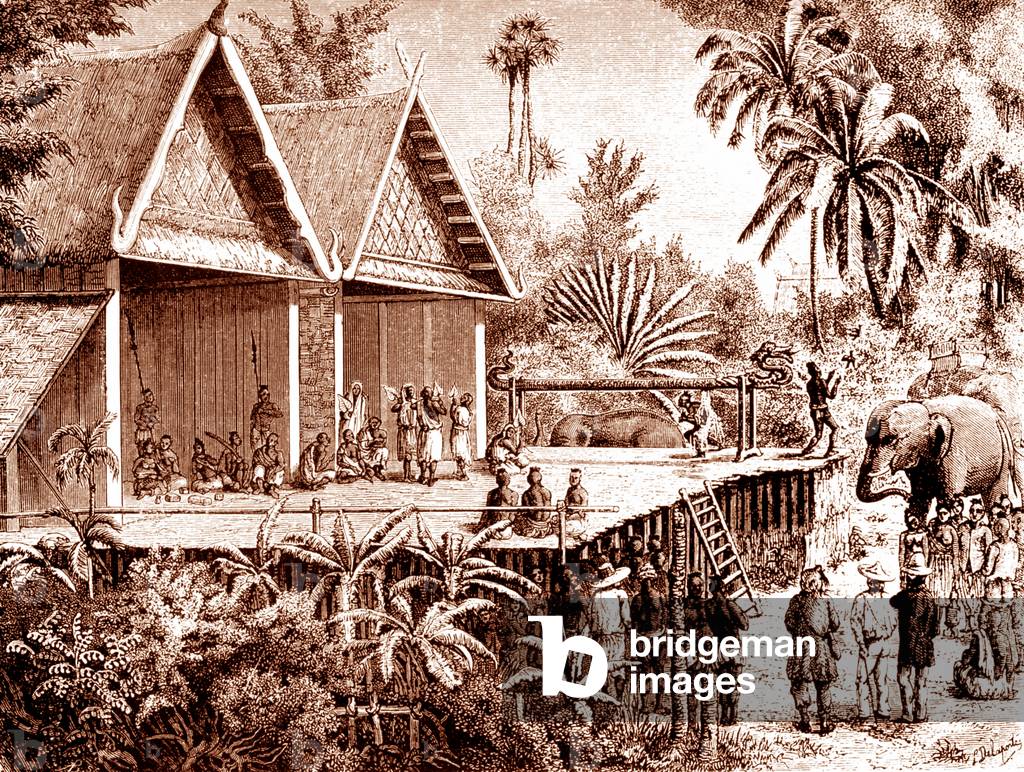 Thailand: The coronation of the King of Ubon Ratchathani in January 1867, as illustrated by French expeditioner Louis Delaporte.