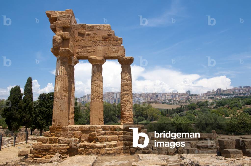 Italy: Temple of the Dioscuri (in Greek mythology, the twin brothers Castor and Pollux), originally built mid-5th century BCE, Valley of the Temples (Valle dei Templi), Agrigento, Sicily (photo)