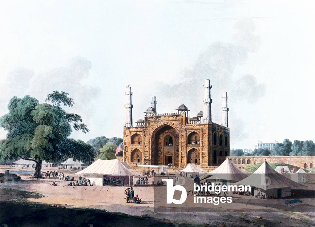 India: The early 17th century Mausoleum of Mughal Emperor Akbar, Sikandra, Agra, Uttar Pradesh. Thomas Daniell, 1795