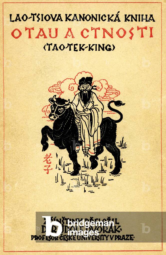 Czechoslovakia / China: Laozi riding and ox by Tomas Pav, cover of Rudolf Dvorak's 'The Tao and Virtue', Kladno, 1920