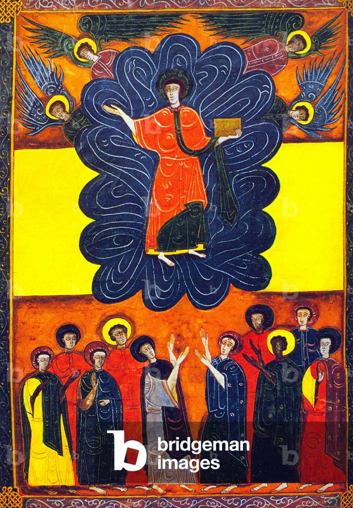 Preliminary vision, Christ carrying the Book of Life, from the 'Commentary on the Apocalypse' by Beatus of Liébana (print)