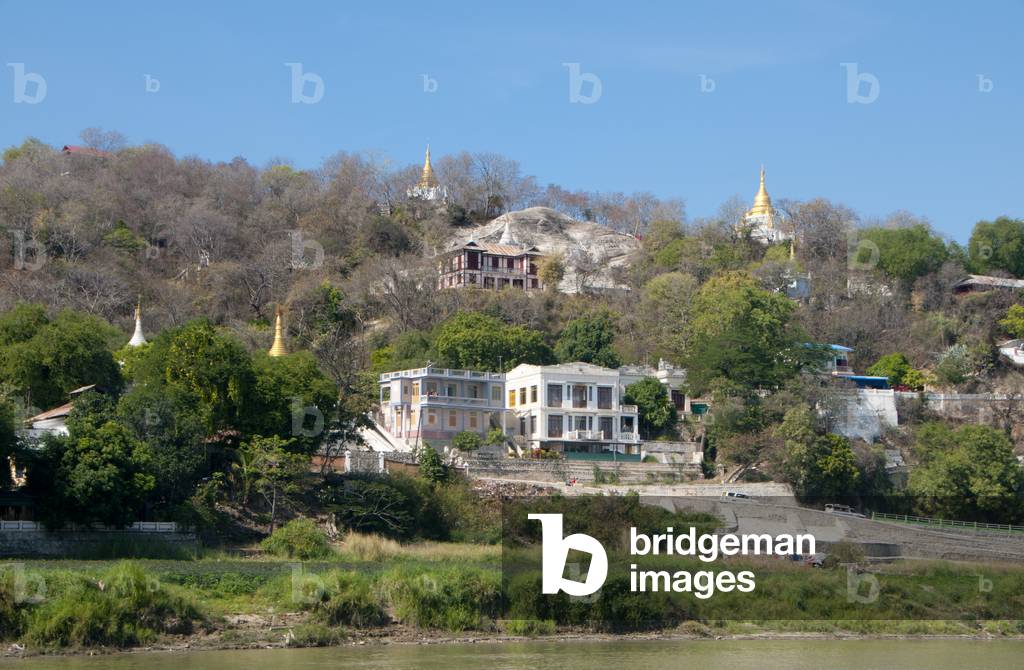 Burma / Myanmar: Pagodas at Sagaing seen from the Irrawaddy / Ayeyarwady River, near Mandalay