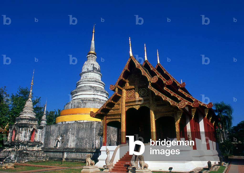 Thailand: The main chedi and ubosot at Wat Phra Singh, Chiang Mai, Northern Thailand