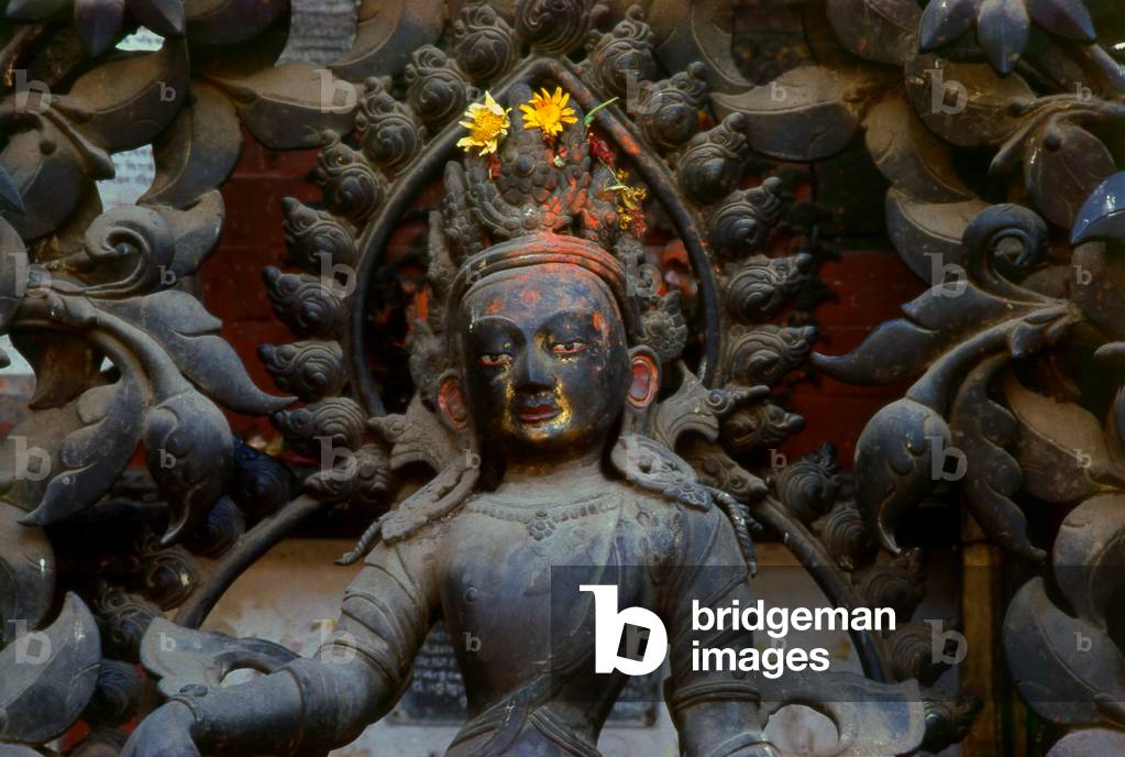 Nepal: A figure at the Ratnakar Mahavihara (Haka Bahal), the home of the Kumari (Living Goddess) of Patan, Kathmandu Valley (1998)