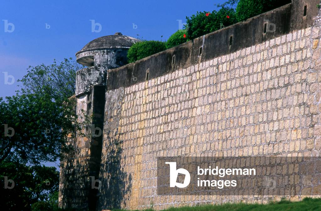 China: The walls of Guia Fortress (Fortaleza de Guia), Guia Hill, Macau