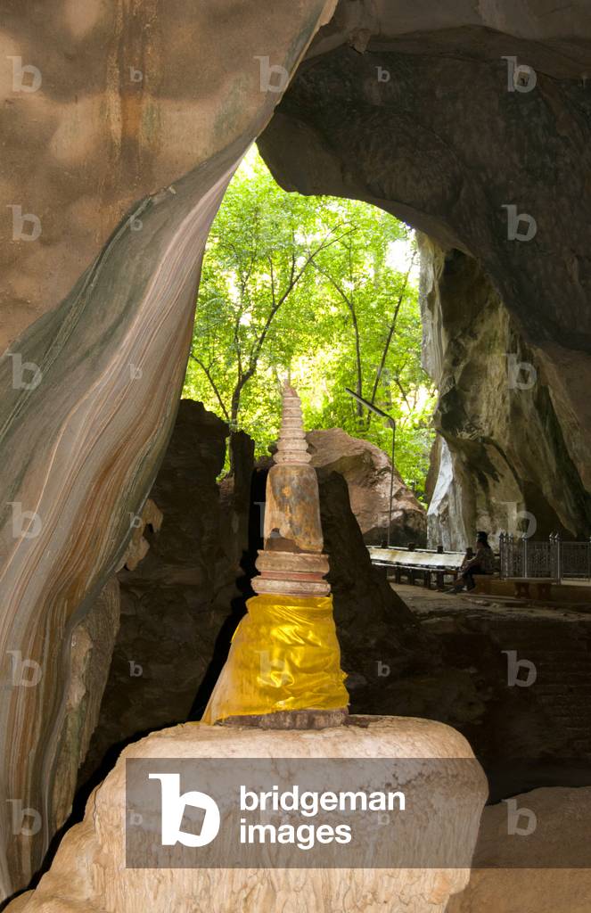 Thailand: A small chedi inside the cave temple Wat Tham Suwankhuha, Phang Nga Province
