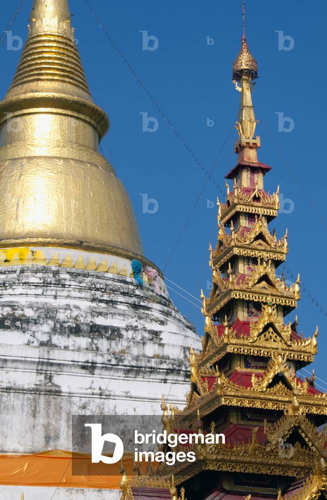 Thailand: Chedi Phra Boromathat and the Burmese-style mondop (pavilion), Wat Phra Kaeo Don Tao, Lampang, Lampang Province