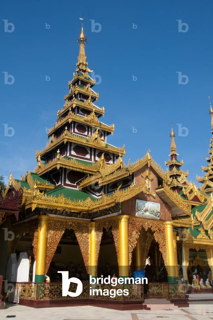 Burma / Myanmar: A smaller pagoda within the Shwedagon Pagoda complex, Yangon (Rangoon) (photo)