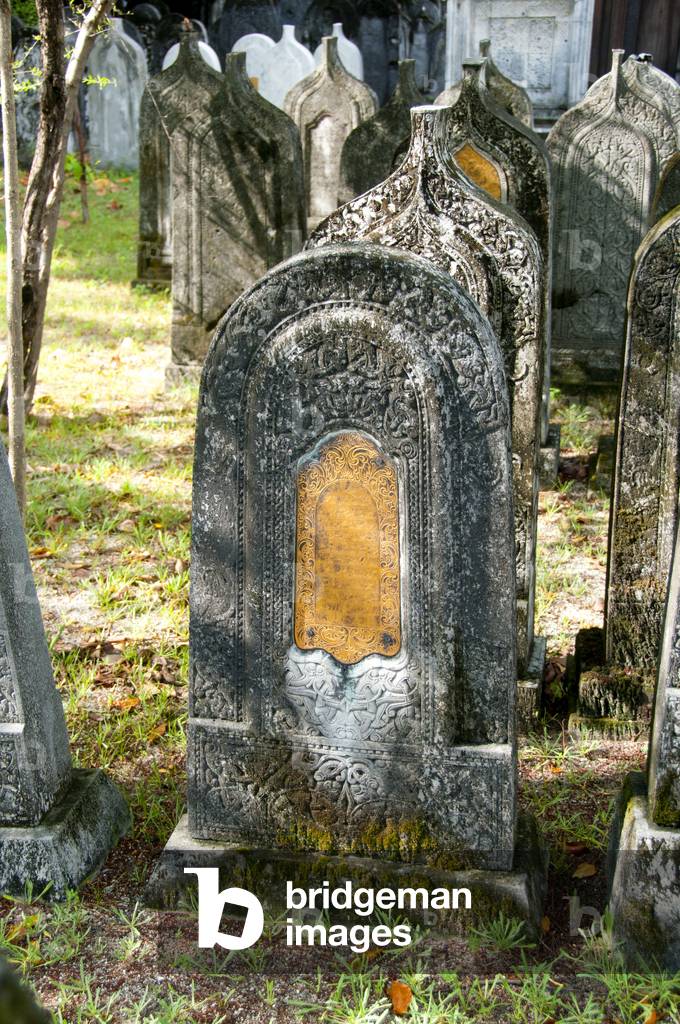 Maldives: Gravestones in the grounds of the Hukuru Miskiiy (Friday Mosque), Male, North Male Atoll
