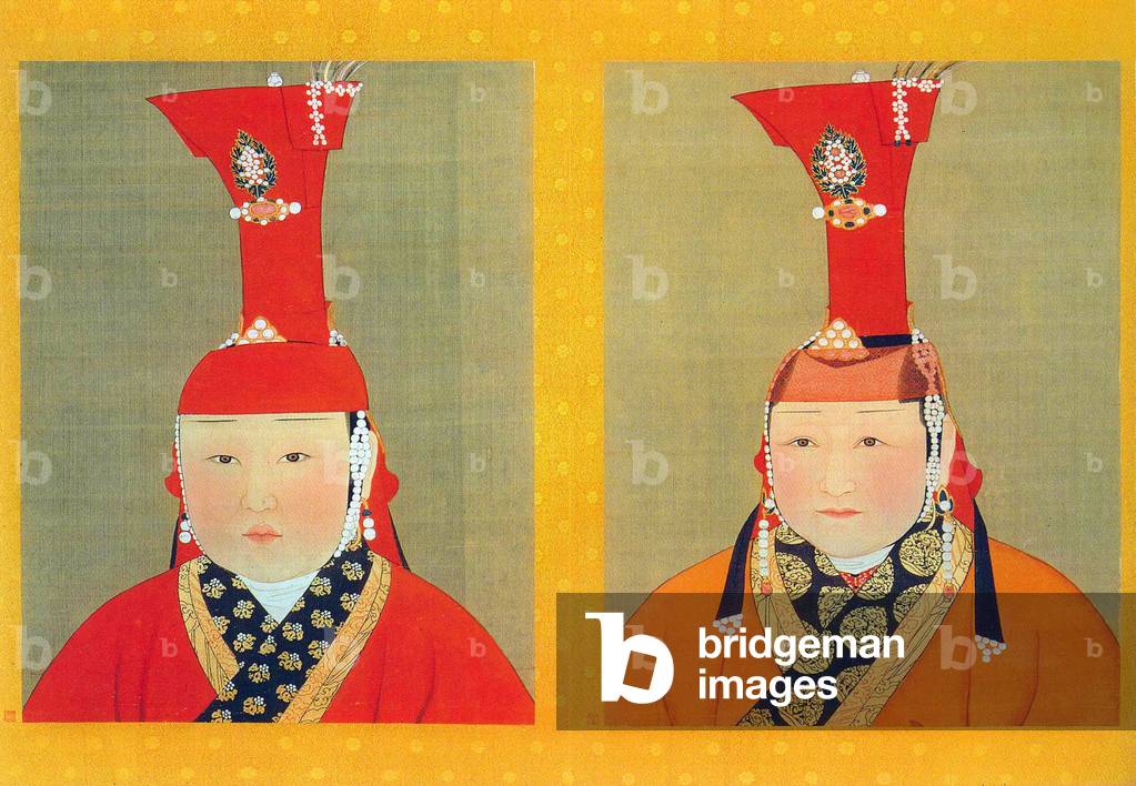 Mongolia / China: Two unnamed Yuan imperial consorts. Paint and ink on silk.