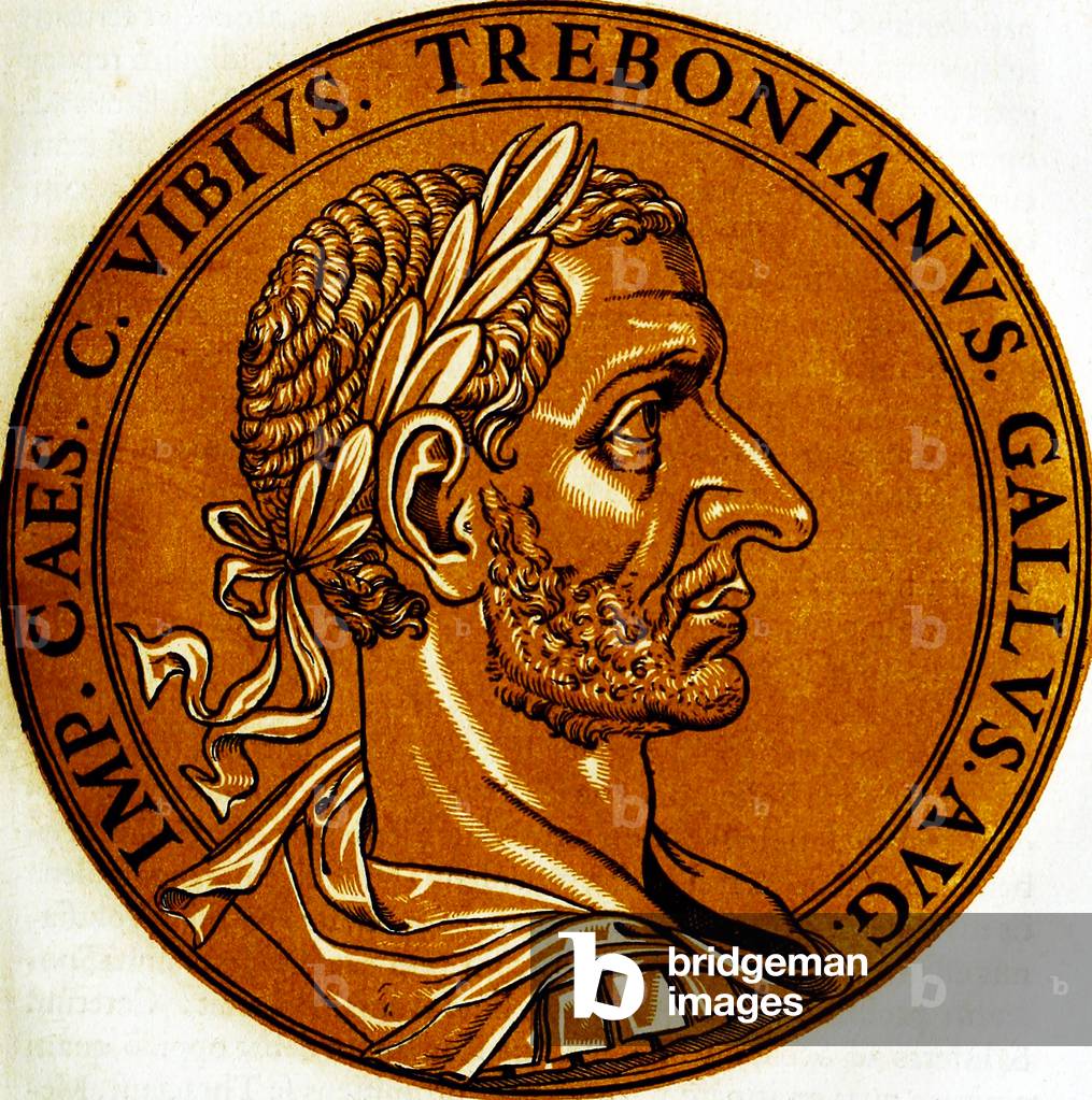 Italy: Icon of Trebonianus Gallus (206-253), joint 36th Roman emperor, Antwerp, c.1645 (print)