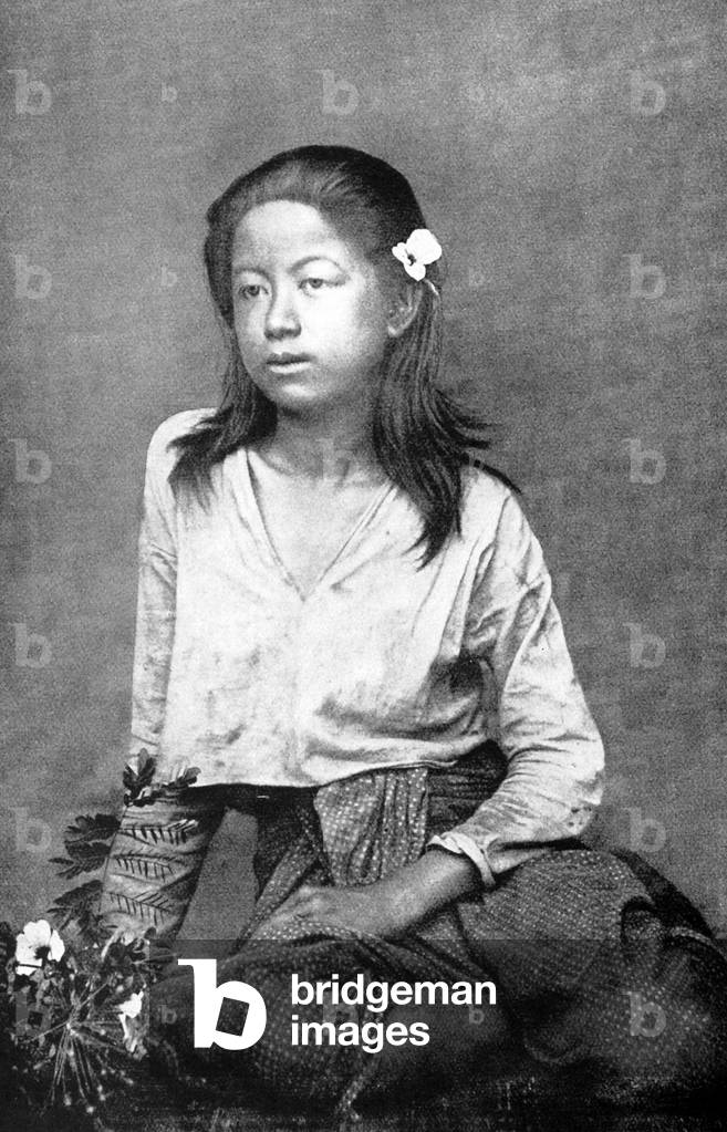 Thailand: An ethnic Mon girl poses for a photograph in Bangkok, late-19th century.