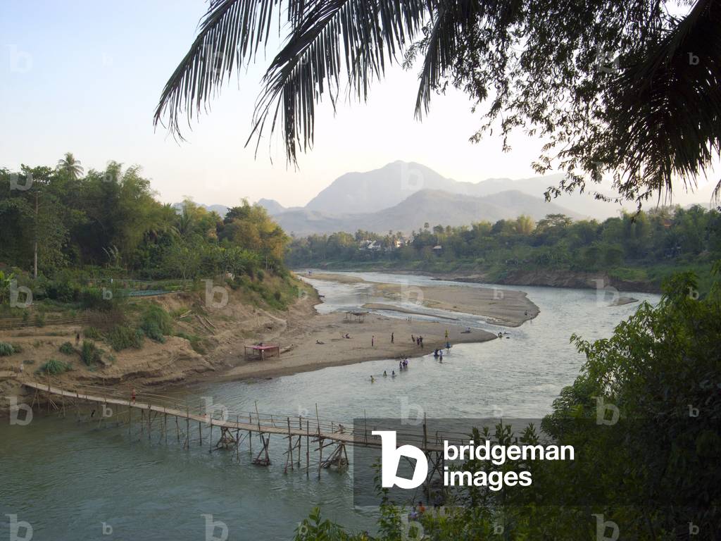 Laos: Temporary bamboo bridge across the Nam Khan River at Luang Prabang