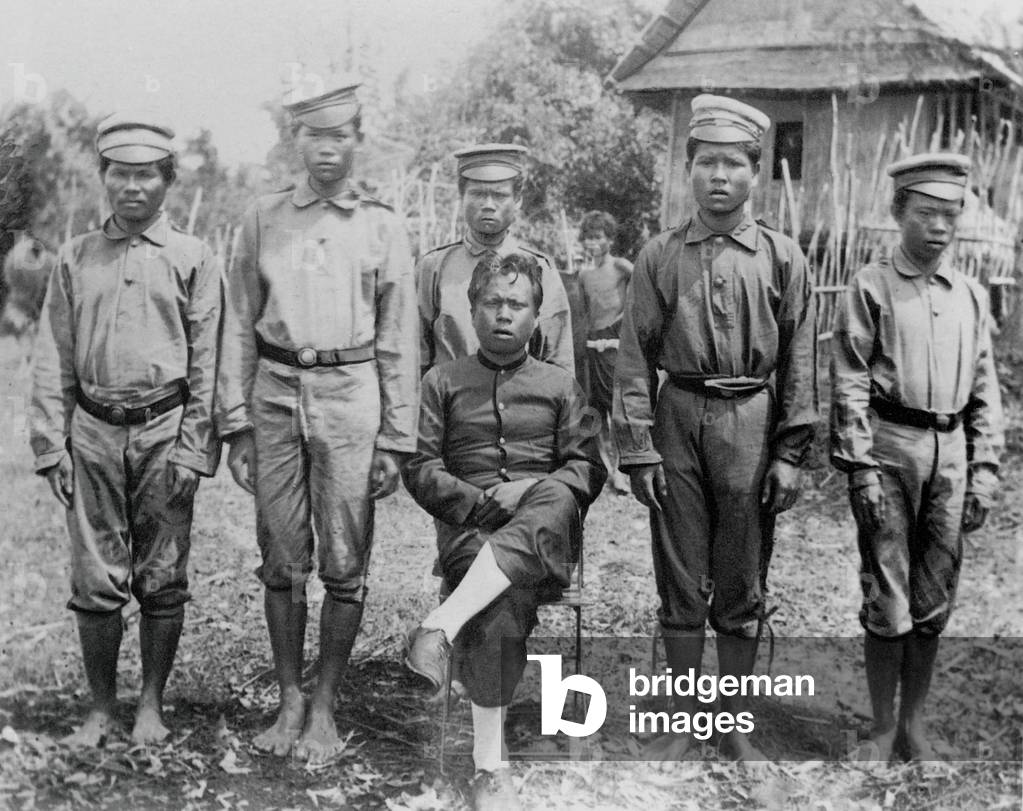 Thailand: Six Siamese soldiers pose for a photograph in Khemmarat in northeast Thailand in 1892.