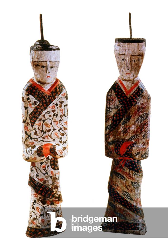 China: Painted wooden figurines excavated from the Tomb of Lady Dai, Mawangdui, Ch'angsha, Hunan Province, Western Han Dynasty, circa 168 BCE