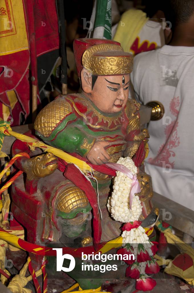 Thailand: A god on a palanquin ready to be carried through the streets at night, San Chao Bang Niew (Chinese Taoist temple), Phuket Vegetarian Festival