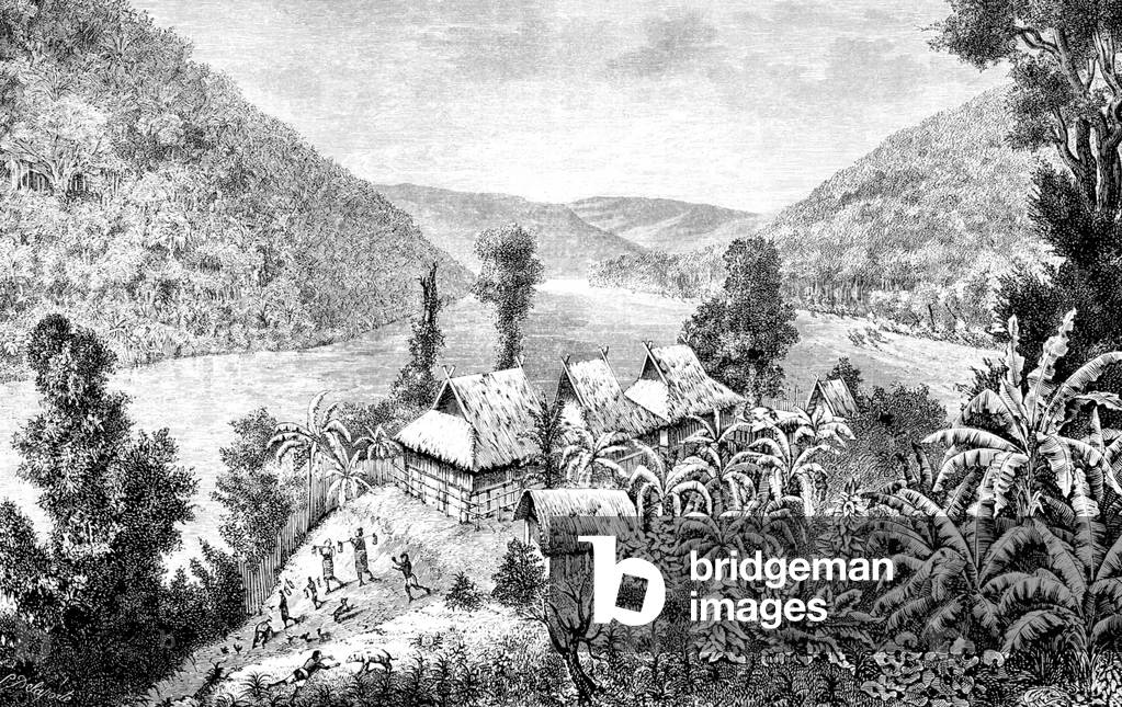Burma/ Myanmar: The hamlet of Yong, situated at a picturesque confluence of the Mekong River, as illustrated by French expeditioner Louis Delaporte in July 1867.