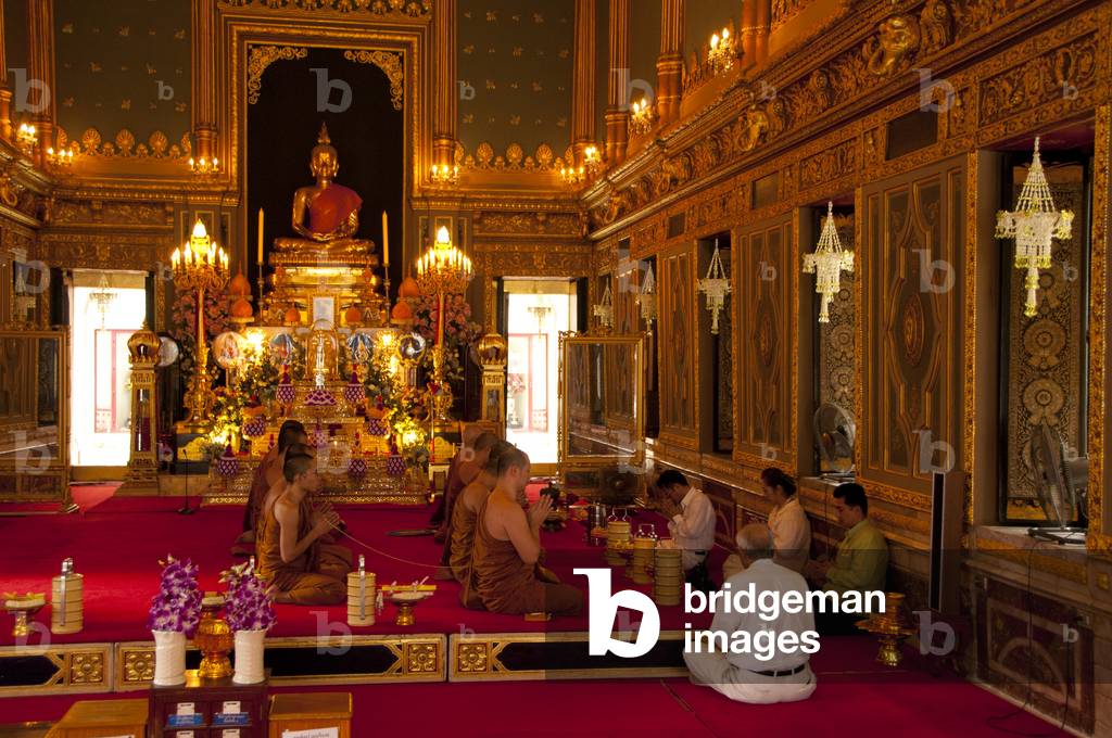 Thailand: Monks chant in the viharn, Wat Ratchabophit, Bangkok