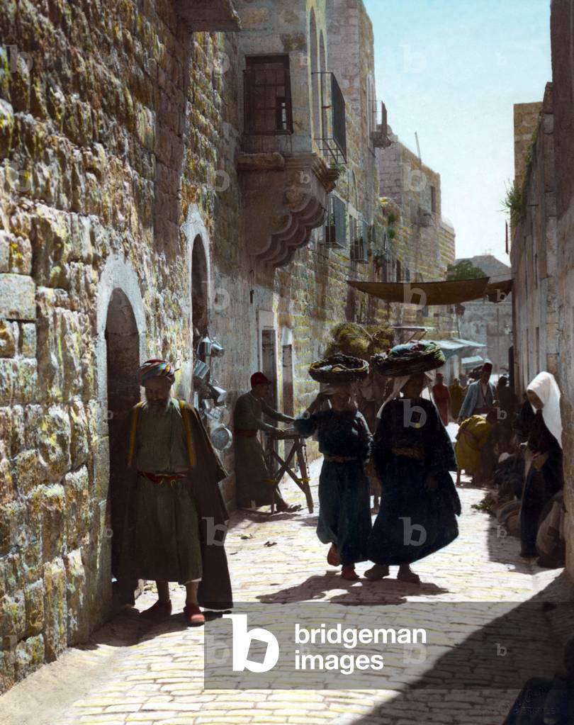 Palestine: Palestinians in the street leading to the Church of the Nativity in Bethlehem, 1919