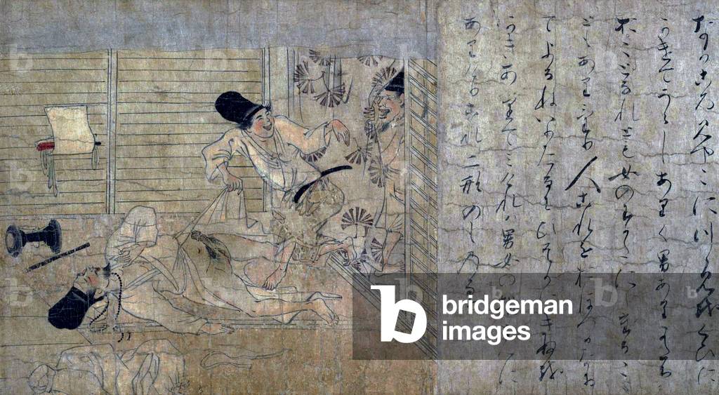 Japan: A hermaphrodite exposed. From the Yama no Soshi (Yama Zoshi) or 'diseases scroll', mid-12th century CE
