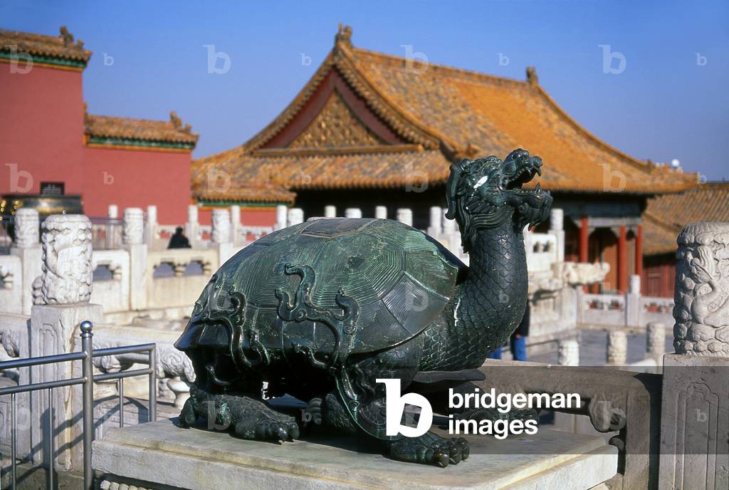 China: Bronze Dragon Turtle statue next to the Hall of Supreme Harmony, The Forbidden City (Zijin Cheng), Beijing