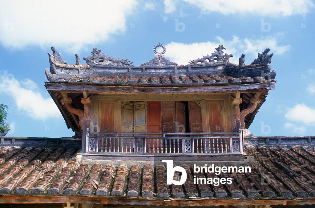 Vietnam: Roof detail on an outer building at the Tomb of Emperor Minh Mang, Hue