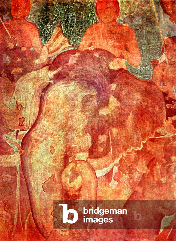 India: An elephant and rider in a procession, Bagh (5th-6th century CE), Dhar District, Madhya Pradesh State