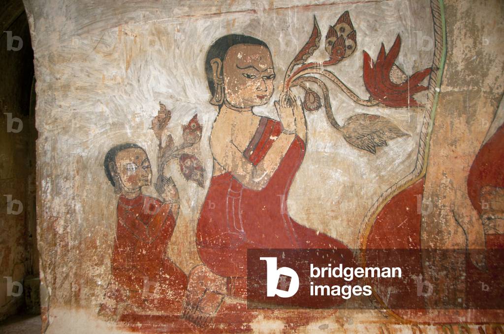 Burma / Myanmar: Fresco showing disciples at the knee of the Buddha in the Sulamani Temple (12th century), Bagan (Pagan) Ancient City
