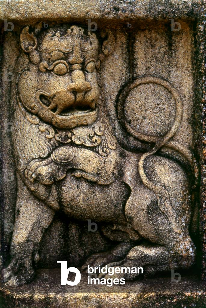 Sri Lanka: Bas-relief showing a lion (singha), Polonnaruwa