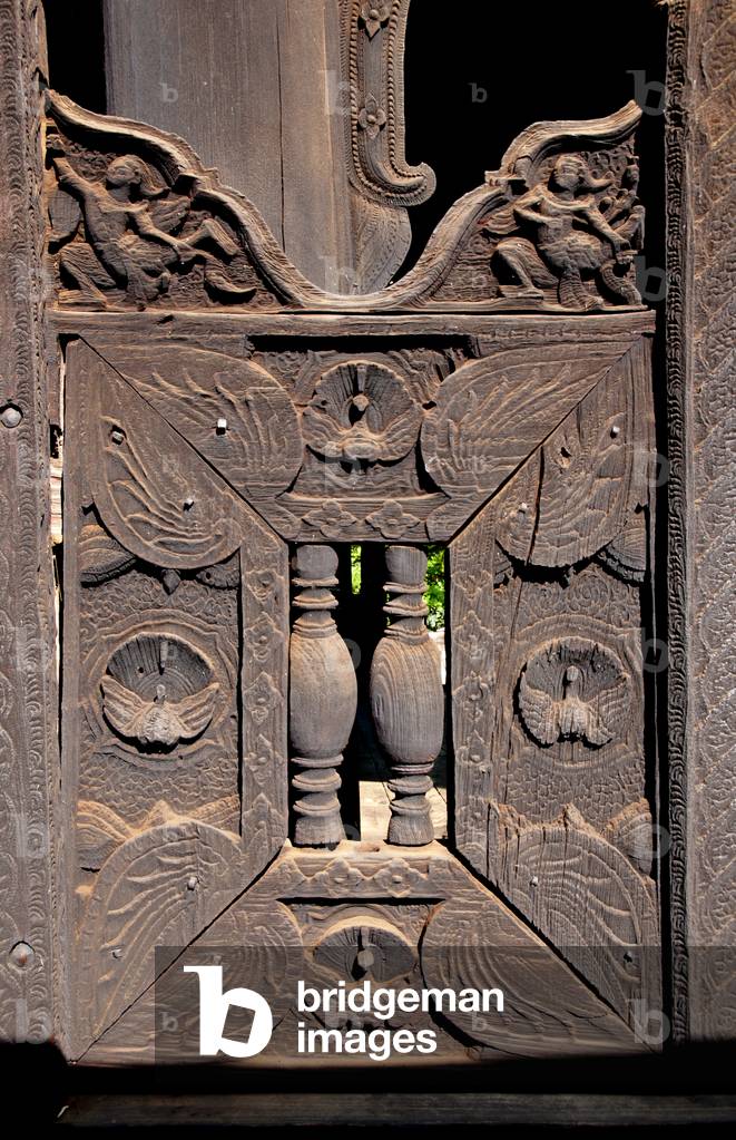 Burma / Myanmar: Delicately carved wood panels at the teak wood Bagaya Monastery (Bagaya Kyaung), Inwa (Ava), Mandalay Region