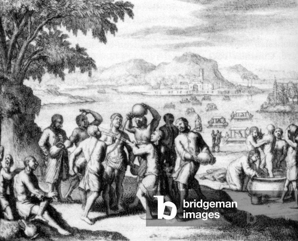 Burma / Myanmar: A 17th-century rendition of a New Year water festival in Pegu, lower Burma.