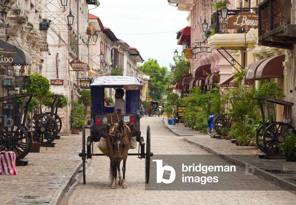 Philippines: Kalesa (horse-drawn carriage) in the Mestizo District, Vigan, Ilocos Sur Province, Luzon Island
