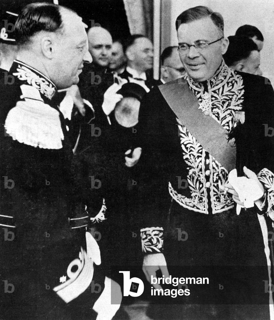 Indonesia: H.J. Van Mook, Lieutenant-Governor of the Dutch East Indies, with Rear Admiral K. Doorman, shortly before the Japanese invasion of May, 1942.