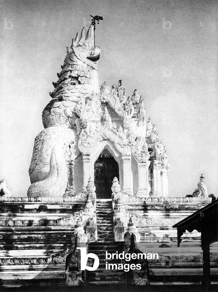 Burma/ Myanmar: The dragon-shaped Ava Pagoda, c.1920s.