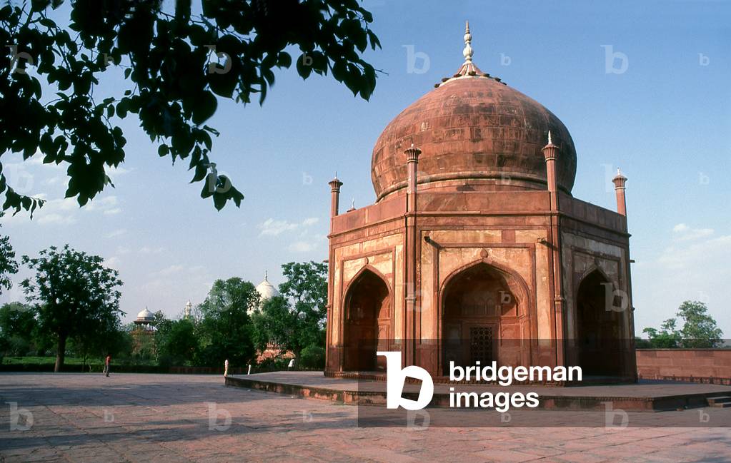 India: Outer red sandstone buildings at the Taj Mahal, Agra, Uttar Pradesh