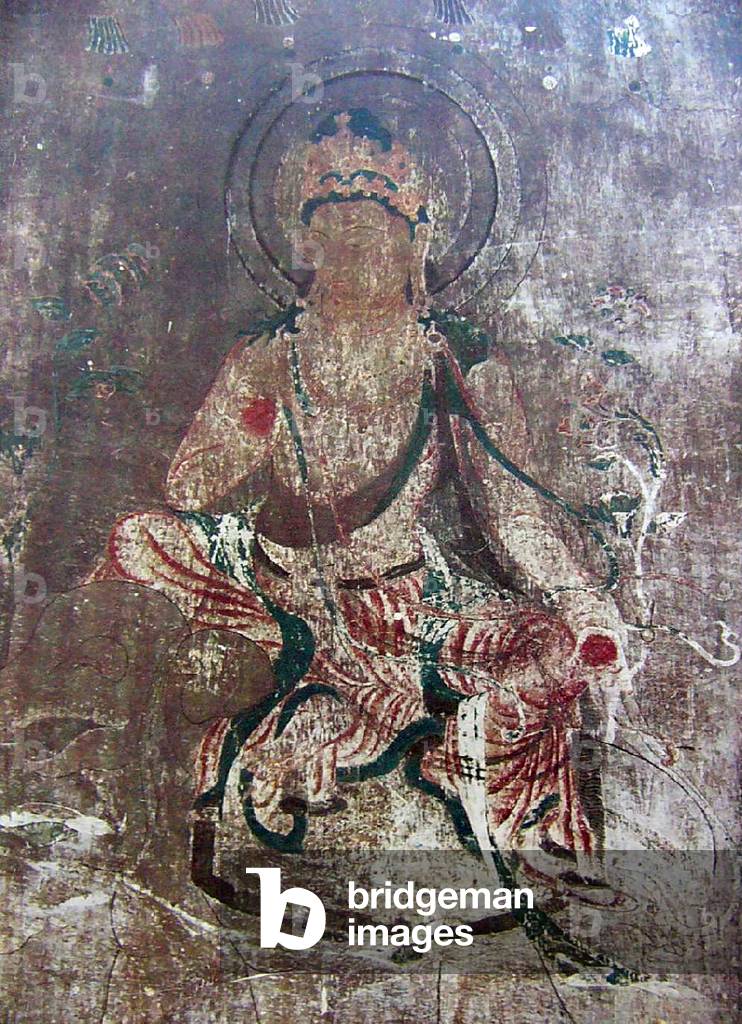 Japan: Lost Horyuji Temple fresco from a pre-1949 photograph: No.11 wall, Samantabhadra, detail.